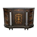 A VICTORIAN EBONISED WALNUT AND MARQUETRY INLAID CREDENZA