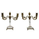 A PAIR OF FRENCH EMPIRE STYLE BRASS TWO BRANCH CANDELABRA, 20TH CENTURY