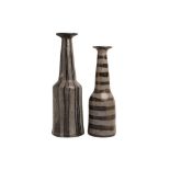 TWO BLACK AND GREY GLAZED TERRACOTTA BOTTLE VASES, CONTEMPORARY