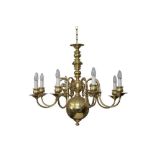 A DUTCH STYLE BRASS CHANDELIER, IN THE 18TH CENTURY STYLE, CONTEMPORARY