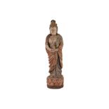 A LARGE WOODEN FIGURE OF GUANYIN, IN THE MING STYLE, 20TH CENTURY