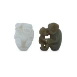 TWO CHINESE JADE 'MONKEY' CARVINGS.