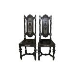 A PAIR OF ITALIAN EBONISED HALL CHAIRS, 19TH CENTURY