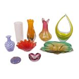 A COLLECTION OF TEN ITEMS OF ART GLASS, PROBABLY ITALIAN,