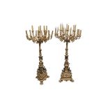 A PAIR OF ITALIAN GILT AND STATUARY BRONZE EIGHTEEN BRANCH CANDELABRA, IN THE MANNER OF GIUSEPPE MIC