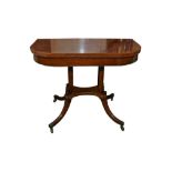 A REGENCY STRUNG ROSEWOOD FOLD OVER CARD TABLE
