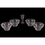 A COLLECTION OF FOUR DOUBLE LIPPED GLASS WINE GLASS COOLERS, 19TH CENTURY