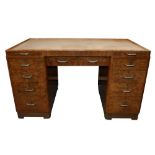 AN ART DECO WALNUT TWIN PEDESTAL DESK