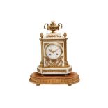 A 19TH CENTURY WHITE MARBLE AND GILT BRONZE MANTEL CLOCK