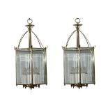 A PAIR OF LARGE BRASS HALL LANTERNS, CONTEMPORARY