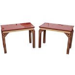 A PAIR OF CHINESE TASTE RECTANGULAR RED ALD YELLOW LACQUERED TABLES, CONTEMPORARY