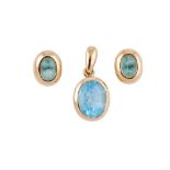 A PAIR OF BLUE TOPAZ EARSTUDS AND A PENDANT