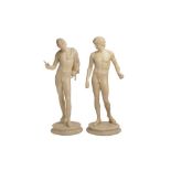 PURE WHITE LINES, AFTER THE ANTIQUE, A PAIR OF CLASSICAL ROMAN INSPIRED SCULPTURES