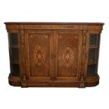 AN VICTORIAN FIGURED WALNUT AND INLAID CREDENZA