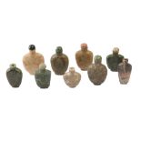 NINE CHINESE HARDSTONE SNUFF BOTTLES.