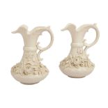 A PAIR OF BELLEEK PORCELAIN JUGS, LATE 19TH TO EARLY 20TH CENTURY