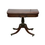 A REGENCY ROSEWOOD AND BRASS STRUNG FOLD OVER CARD TABLE