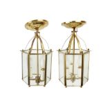 A PAIR OF SMALL BRASS HALL LANTERNS, CONTEMPORARY