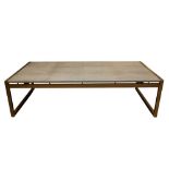A BRASS AND FAUX SHAGREEN RECTANGULAR COFFEE TABLE, 20TH CENTURY