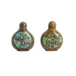 TWO CHINESE CLOISONNE SNUFF BOTTLES.