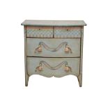 AN ITALIAN PAINTED AND DISTRESSED BOW FRONT CHEST, ATTRIBUTED TO PATINA, LATE 20TH CENTURY
