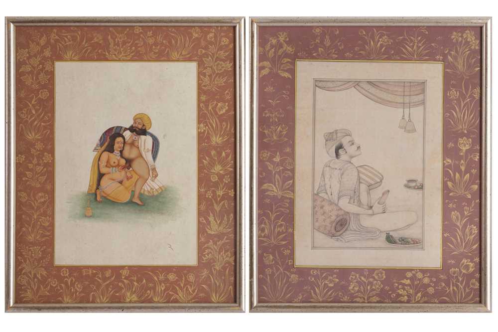 A SET OF FOUR INDIAN PAINTED AND DECORATED PRINTED EROTIC SCENES, IN THE 18TH CENTURY STYLE - Bild 4 aus 6