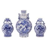 A PAIR OF CHINESE BLUE AND WHITE PORCELAIN MOON FLASKS, LATE 19TH/EARLY 20TH CENTURY