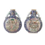 A PAIR OF LARGE CHINESE FAMILLE ROSE MOON VASES, 20TH CENTURY