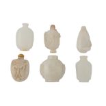 SIX CHINESE WHITE JADE SNUFF BOTTLES