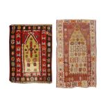 A LOT OF TWO TURKISH PRAYER KILIMS