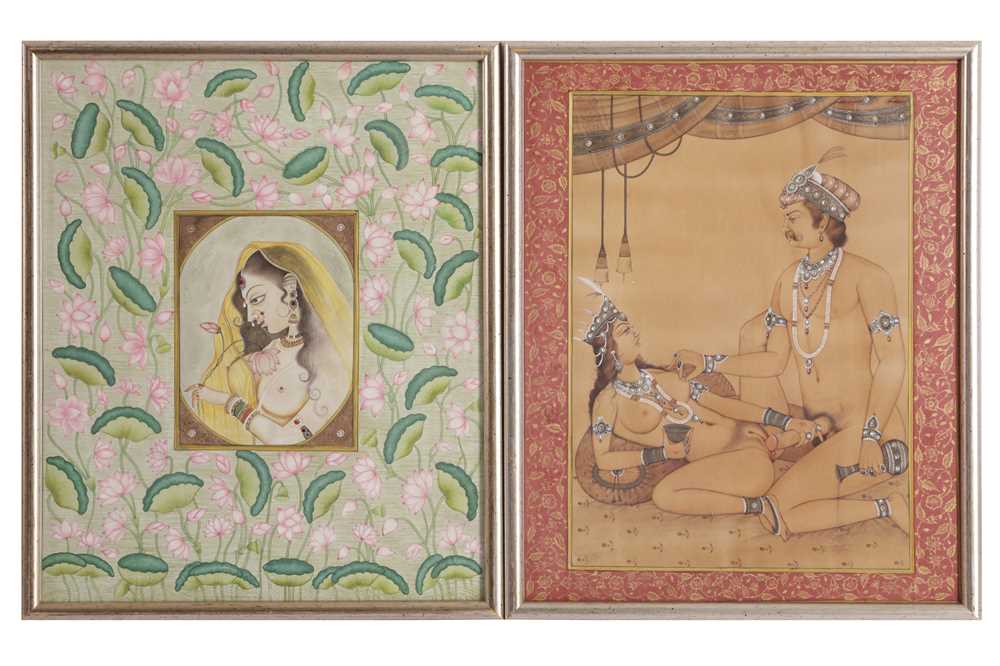 A SET OF FOUR INDIAN PAINTED AND DECORATED PRINTED EROTIC SCENES, IN THE 18TH CENTURY STYLE - Bild 5 aus 6