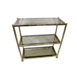 A RECTANGULAR POLISHED BRASS THREE TIER WHATNOT, CONTEMPORARY