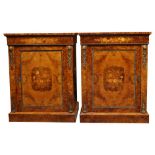 A PAIR OF INLAID BURR WALNUT PIER CABINETS