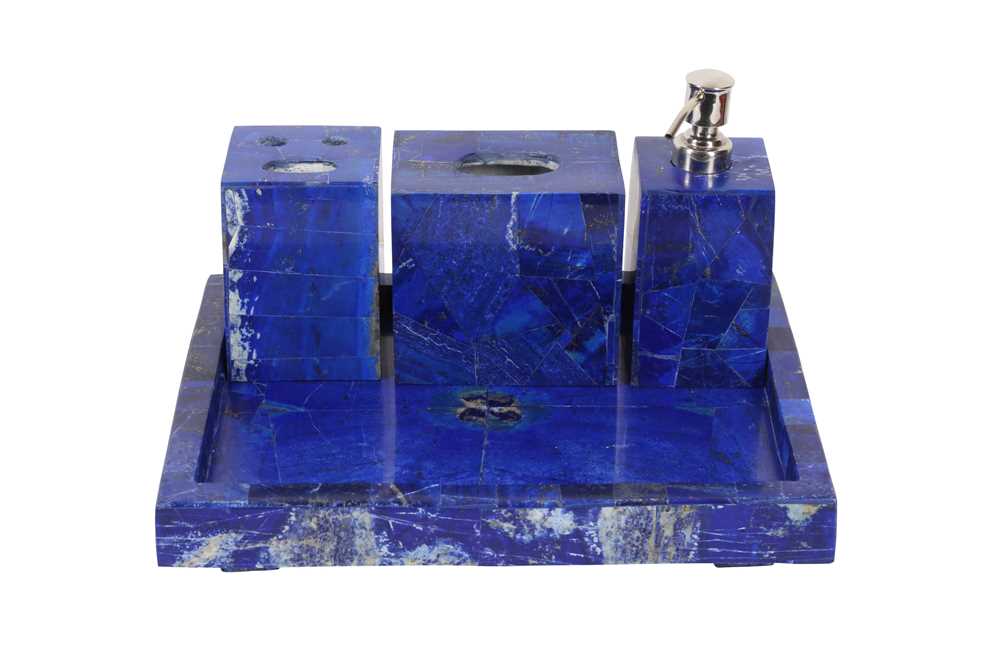 AN ART DECO STYLE LAPIS LAZULI VENEERED BATHROOM SET - Image 4 of 4