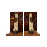 TAXIDERMY: A PAIR OF GEMSBOK ORYX HOOF AND LEG BOOKENDS