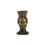 AN EARLY 19TH CENTURY BRONZE TABLE VESTA MODELLED WITH THE HEAD OF A BEARDED NUBIAN