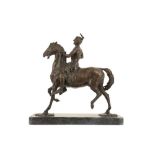 A BRONZE EQUESTRIAN MODEL OF A NATIVE AMERICAN INDIAN ON HORSEBACK