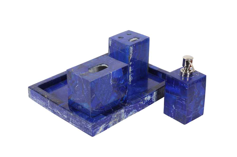 AN ART DECO STYLE LAPIS LAZULI VENEERED BATHROOM SET - Image 2 of 4