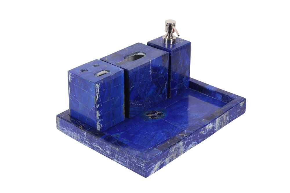 AN ART DECO STYLE LAPIS LAZULI VENEERED BATHROOM SET