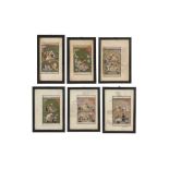 A SET OF SIX INDIAN 19TH / EARLY 20TH CENTURY EROTIC PAINTINGS