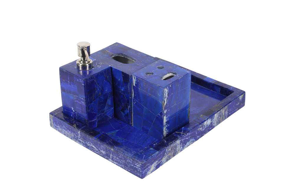 AN ART DECO STYLE LAPIS LAZULI VENEERED BATHROOM SET - Image 3 of 4