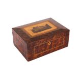 A 19TH CENTURY BURR WALNUT TUNBRIDGE WARE WORK BOX