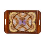 TAXIDERMY / ENTOMOLOGY: A MID 20TH CENTURY TRAY DECORATED WITH BUTTERFLY WINGS