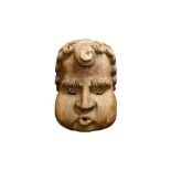 AN UNUSUAL AND LARGE LATE 19TH OR EARLY 20TH CENTURY CARVED WOOD HEAD OF A CHILD