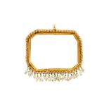 A GOLDEN PENDANT SETTING WITH A FRINGE OF SEED PEARLS Iran, 19th - 20th century