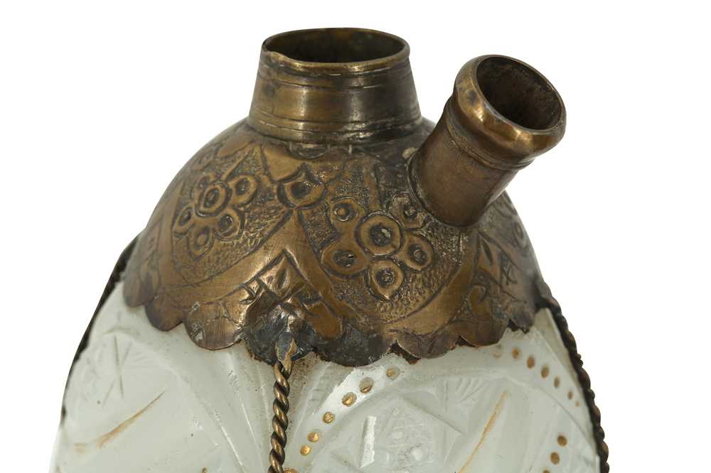 A GILT DIAMOND-CUT OPALINE GLASS QALYAN BOTTLE AND CUP Iran, late 19th - early 20th century - Image 2 of 5