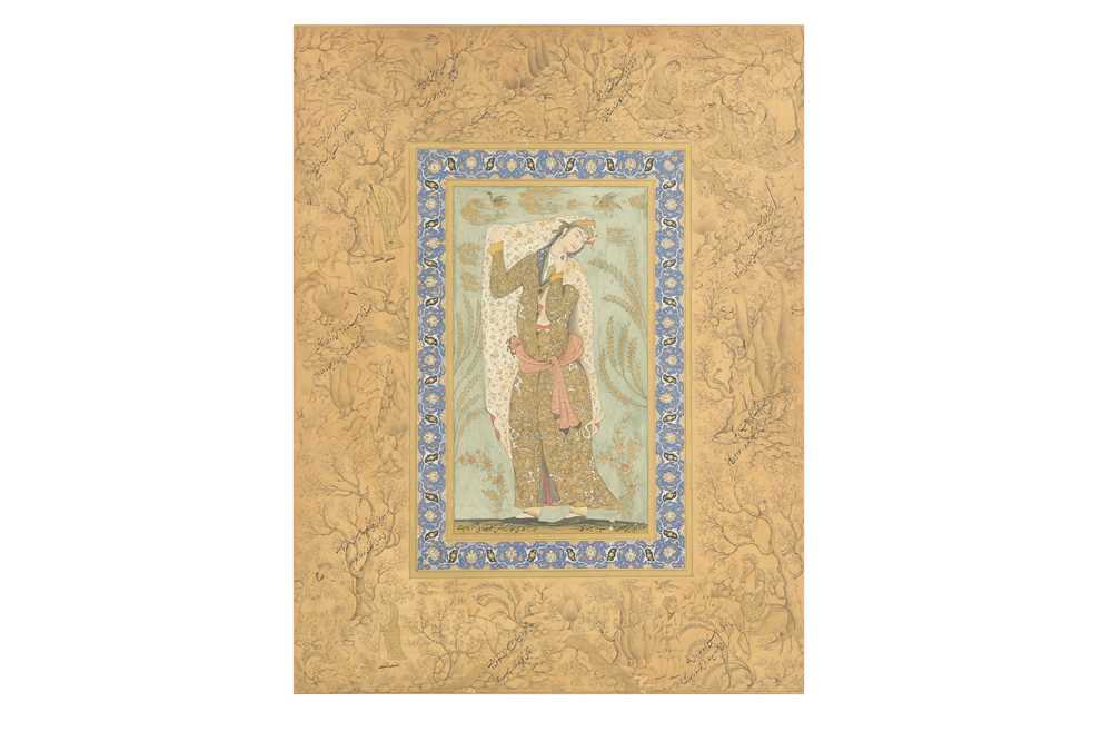 TWO ARCHAISTIC SAFAVID-REVIVAL PORTRAITS Iran, late 19th - mid 20th century - Image 3 of 15