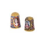 TWO POLYCHROME-PAINTED ENAMELLED GOLD THIMBLES Qajar Iran, 19th century