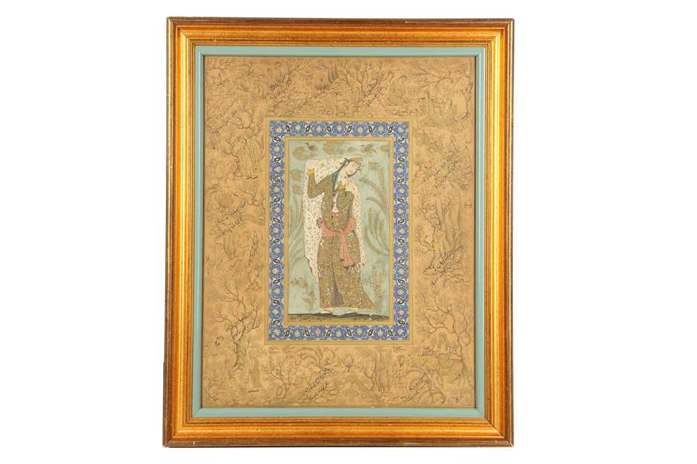 TWO ARCHAISTIC SAFAVID-REVIVAL PORTRAITS Iran, late 19th - mid 20th century - Image 2 of 15