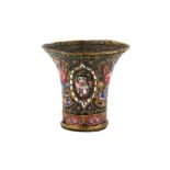 A QAJAR POLYCHROME-PAINTED ENAMELLED GILT COPPER QALYAN CUP Iran, mid to late 19th century